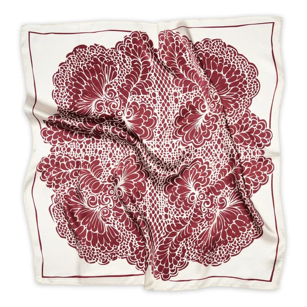Sneaky Fox, Lacey Silk Scarf, Plum Mahogany
