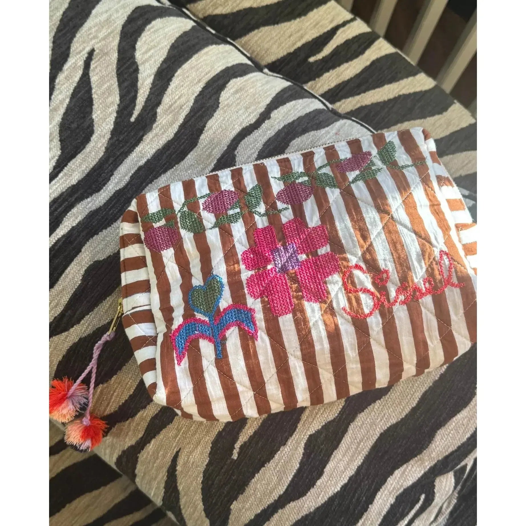 Sissel Edelbo, Rosea cosmetic bag, Brown Stripes-Sissel Edelbo-Minlillebutik.dk