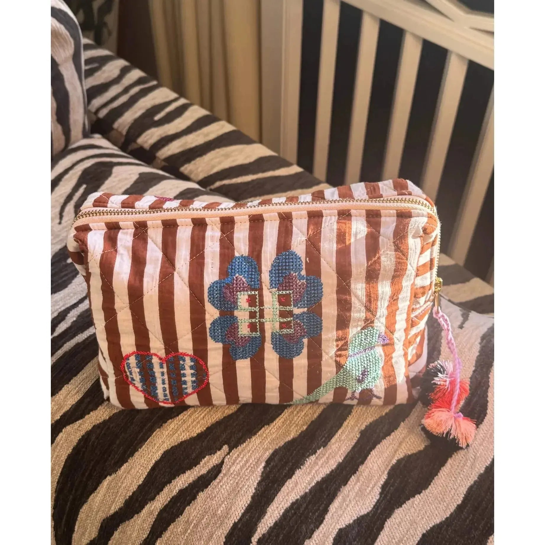 Sissel Edelbo, Rosea cosmetic bag, Brown Stripes-Sissel Edelbo-Minlillebutik.dk