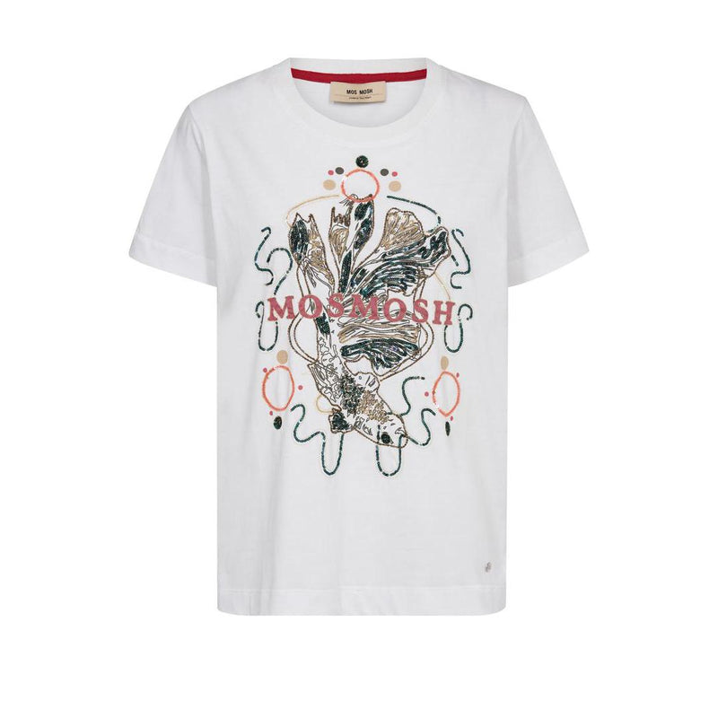 Mos Mosh, MMHallin O-SS Deco Tee, White-Mos Mosh-Minlillebutik.dk