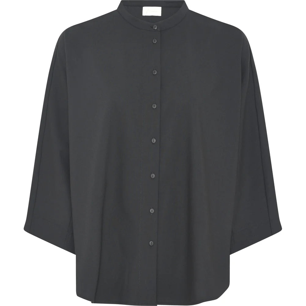 Frau, Seoul Short Light Wool Shirt, Black