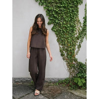 Neo Noir, Svetlana Linen Top, Brown-Neo Noir-Minlillebutik.dk