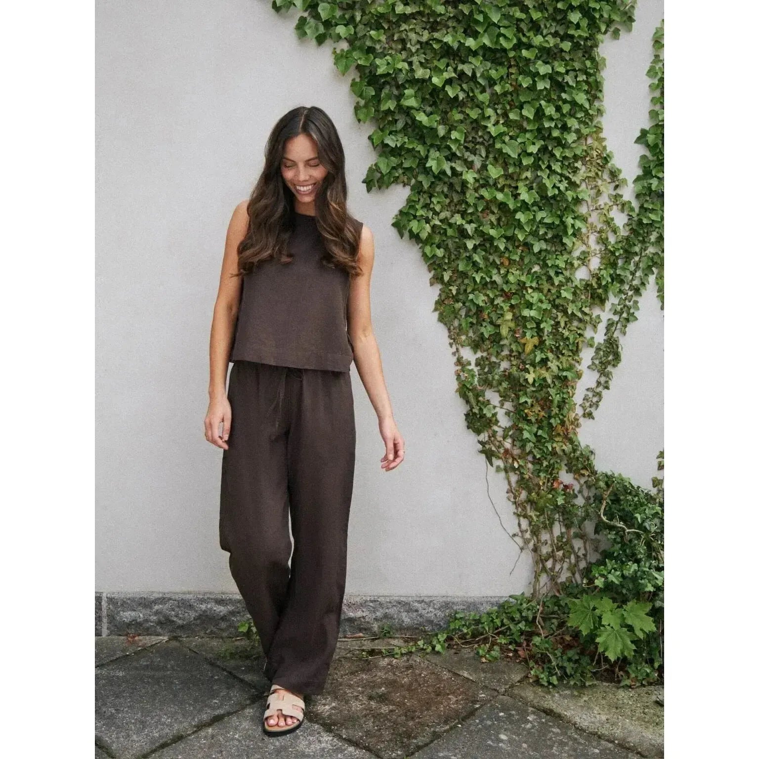 Neo Noir, Svetlana Linen Top, Brown-Neo Noir-Minlillebutik.dk