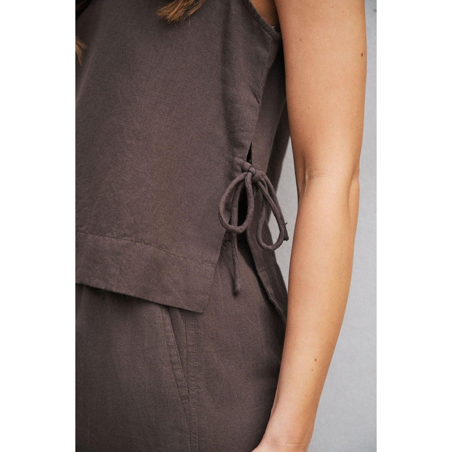 Neo Noir, Svetlana Linen Top, Brown-Neo Noir-Minlillebutik.dk