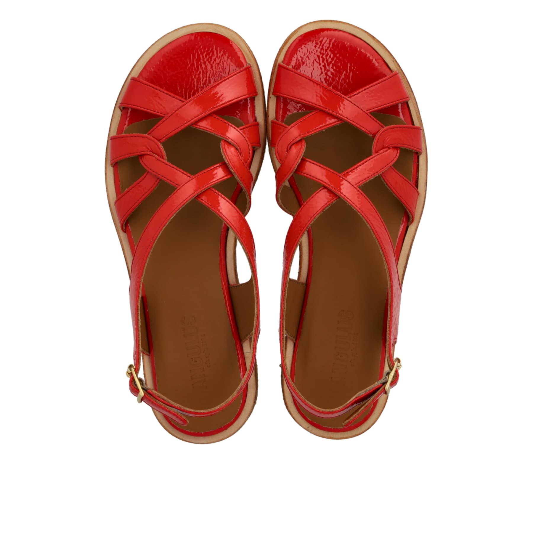 Angulus, Flad sandal med krydsdetaljer, Red Coral-Angulus-Minlillebutik.dk