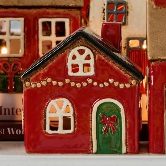 Ib Laursen, Hus til fyrfadslys, Stillenat, Rød sløjfe på døren-Ib Laursen-Minlillebutik.dk