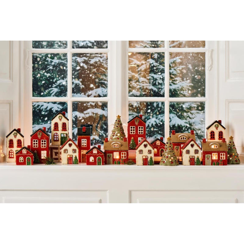 Ib Laursen, Hus til fyrfadslys, Stillenat, Rød sløjfe på døren-Ib Laursen-Minlillebutik.dk