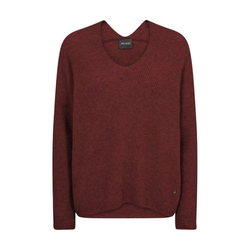 Mos Mosh, MMThora V-Neck Knit, Rum Raisin-Mos Mosh-Minlillebutik.dk