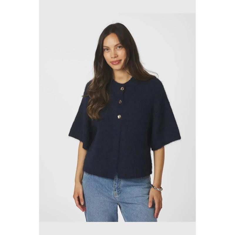 Neo Noir, Benuta Fluffy Knit Cardigan, Navy-Neo Noir-Minlillebutik.dk