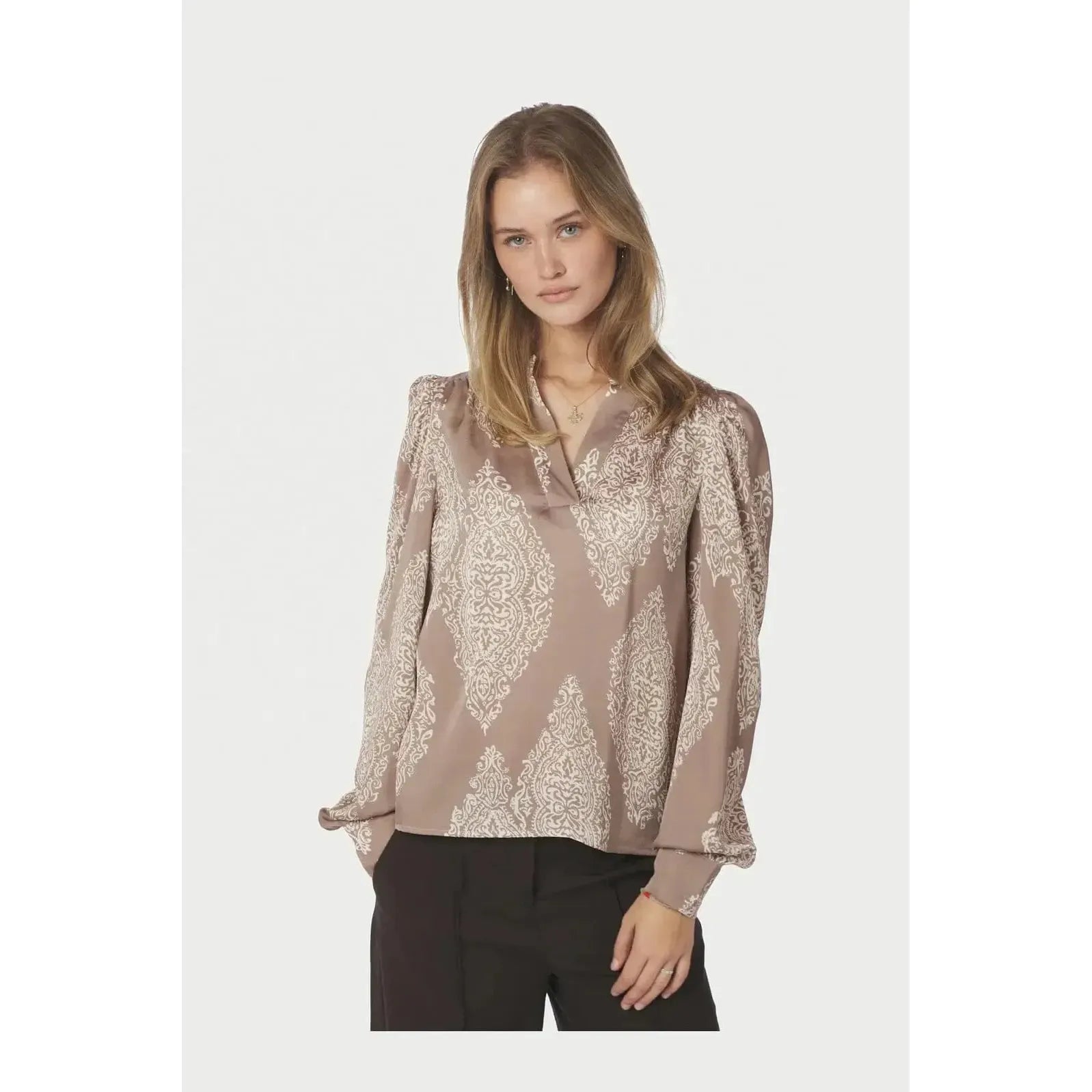 Neo Noir, Rosslyn Paisley Drop Blouse, Dark Taupe-Neo Noir-Minlillebutik.dk
