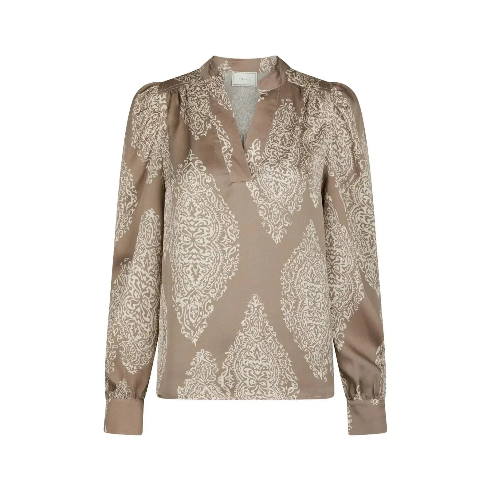 Neo Noir, Rosslyn Paisley Drop Blouse, Dark Taupe-Neo Noir-Minlillebutik.dk