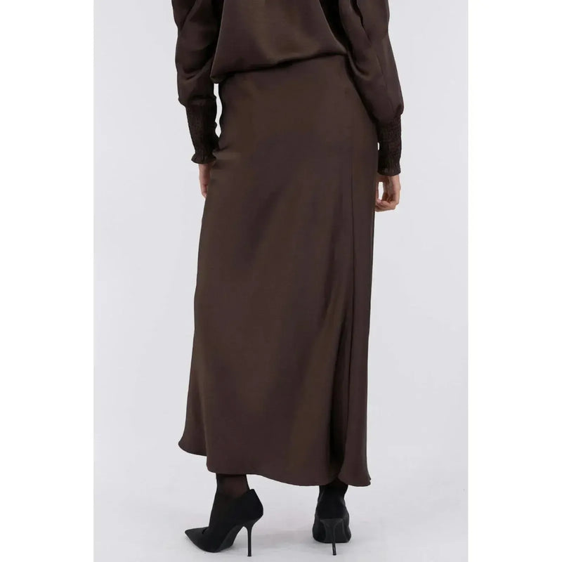 Neo Noir, Vicky Heavy Sateen Skirt, Dark Brown-Neo Noir-Minlillebutik.dk