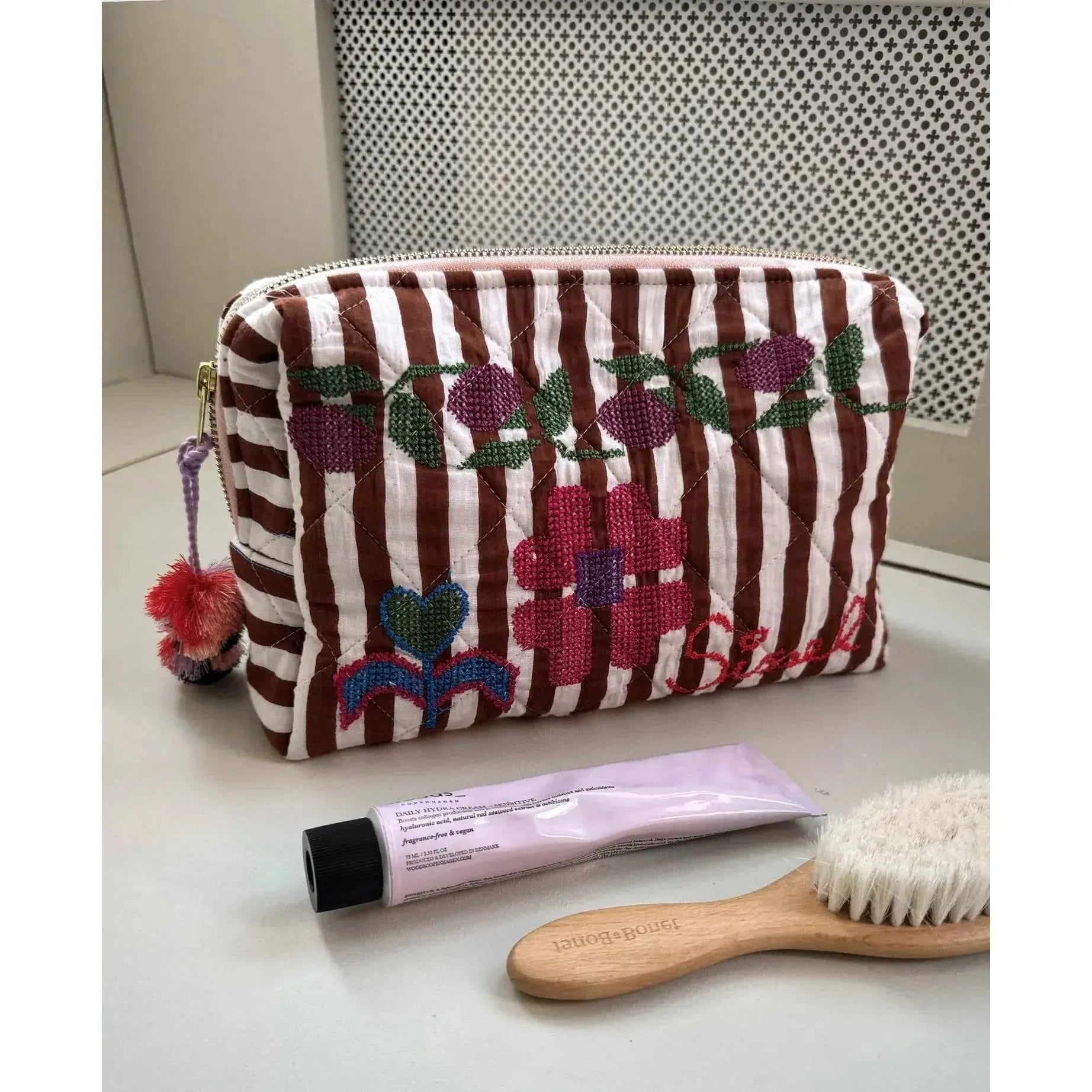 Sissel Edelbo, Rosea cosmetic bag, Brown Stripes-Sissel Edelbo-Minlillebutik.dk